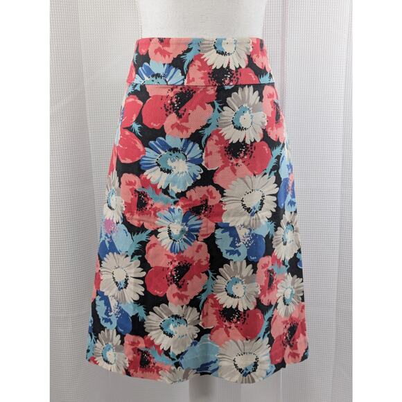 TALBOTS! COOL BLUES, PINK & WHITE FLORAL, TEXTURED COTTON BLEND SKIRT! SZ 8 - Picture 2 of 9